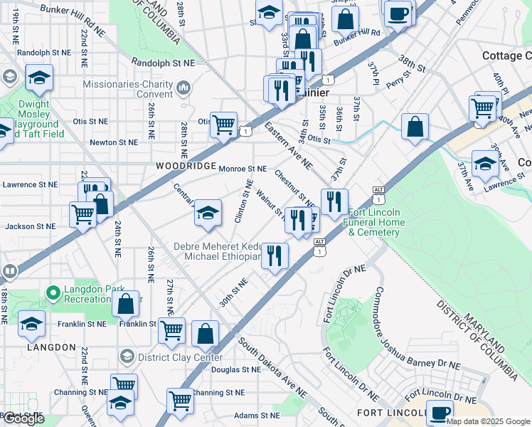 map of restaurants, bars, coffee shops, grocery stores, and more near 3064 Vista Street Northeast in Washington