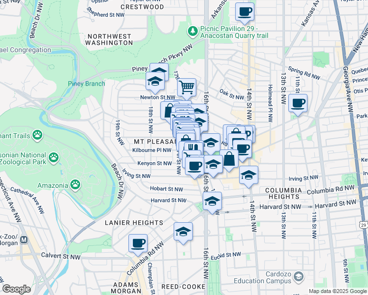 map of restaurants, bars, coffee shops, grocery stores, and more near 101 Independence Avenue Southeast in Washington
