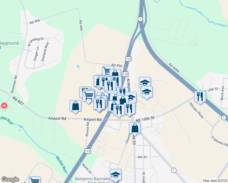 map of restaurants, bars, coffee shops, grocery stores, and more near 945 North Dupont Boulevard in Milford