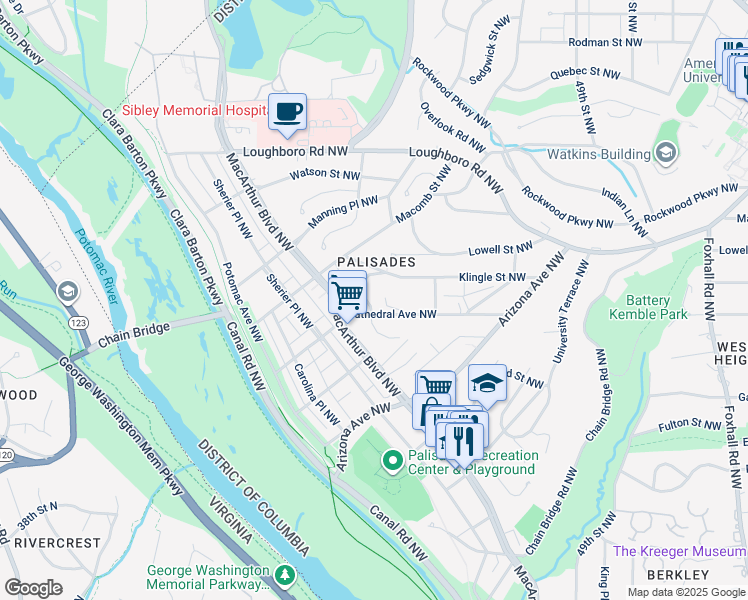 map of restaurants, bars, coffee shops, grocery stores, and more near 5511 Hawthorne Place Northwest in Washington