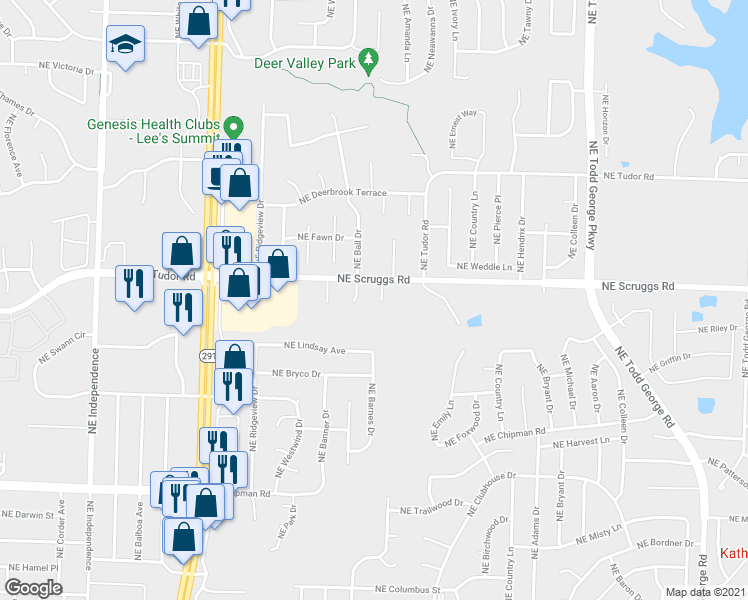 map of restaurants, bars, coffee shops, grocery stores, and more near 1008 Northeast Barnes Drive in Lee's Summit