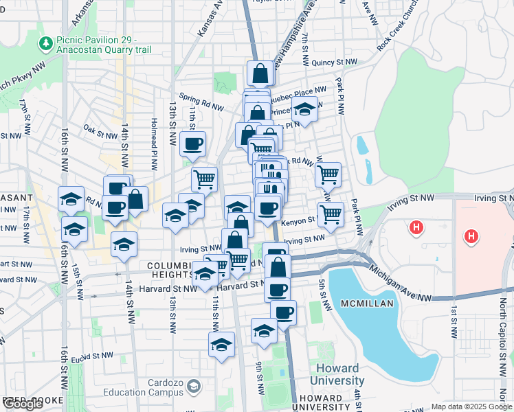 map of restaurants, bars, coffee shops, grocery stores, and more near 101 Independence Avenue Southeast in Washington
