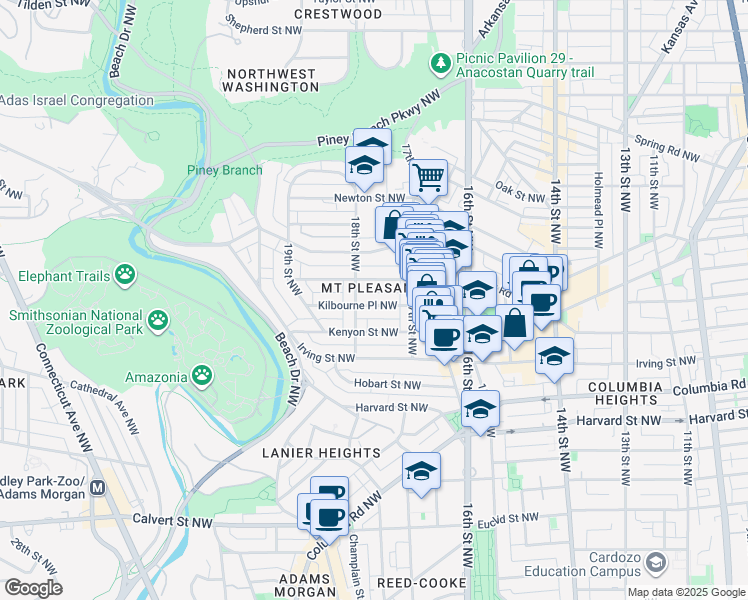 map of restaurants, bars, coffee shops, grocery stores, and more near 101 Independence Avenue Southeast in Washington