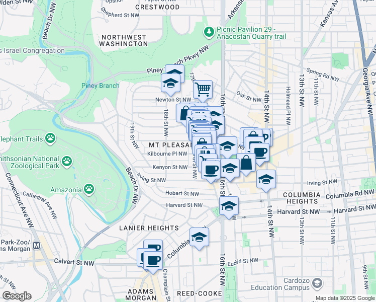 map of restaurants, bars, coffee shops, grocery stores, and more near 101 Independence Avenue Southeast in Washington
