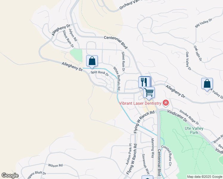 map of restaurants, bars, coffee shops, grocery stores, and more near 2210 Split Rock Drive in Colorado Springs