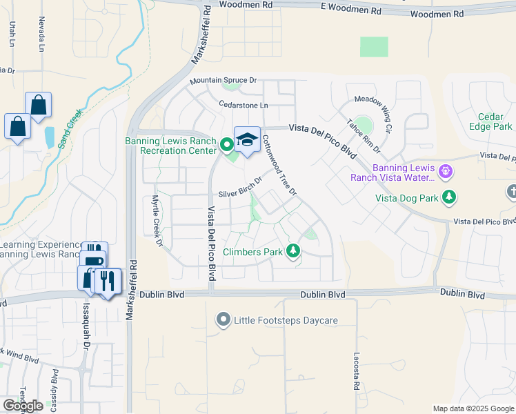 map of restaurants, bars, coffee shops, grocery stores, and more near 6745 Monterey Pine Loop in Colorado Springs