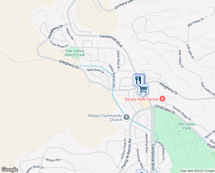 map of restaurants, bars, coffee shops, grocery stores, and more near 2330 Allegheny Drive in Colorado Springs
