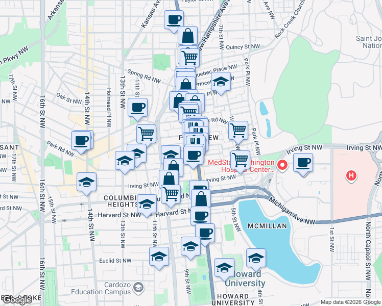 map of restaurants, bars, coffee shops, grocery stores, and more near 101 Independence Avenue Southeast in Washington