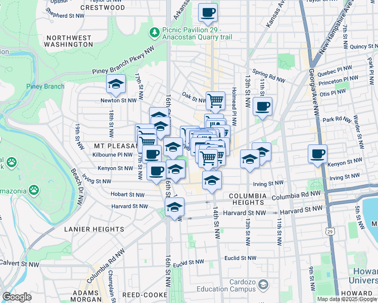 map of restaurants, bars, coffee shops, grocery stores, and more near 101 Independence Avenue Southeast in Washington