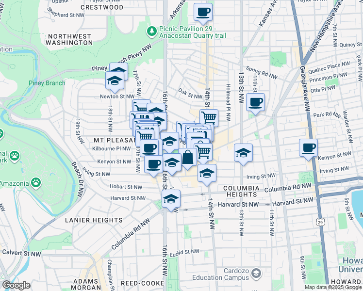 map of restaurants, bars, coffee shops, grocery stores, and more near 101 Independence Avenue Southeast in Washington