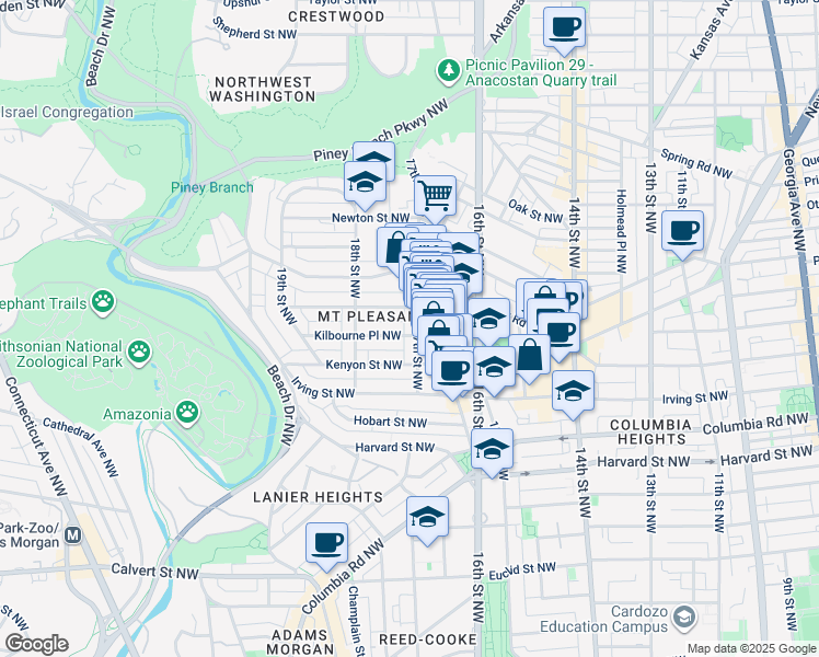 map of restaurants, bars, coffee shops, grocery stores, and more near 101 Independence Avenue Southeast in Washington