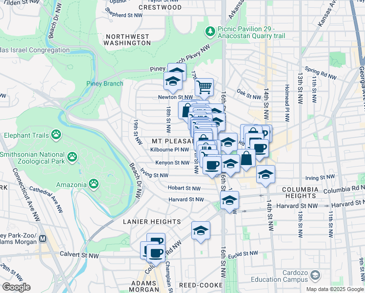 map of restaurants, bars, coffee shops, grocery stores, and more near 101 Independence Avenue Southeast in Washington