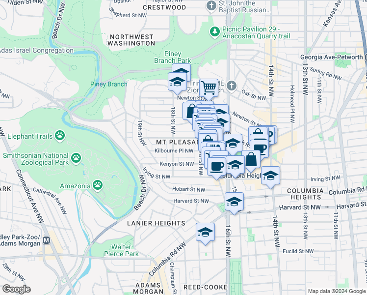 map of restaurants, bars, coffee shops, grocery stores, and more near 101 Independence Avenue Southeast in Washington
