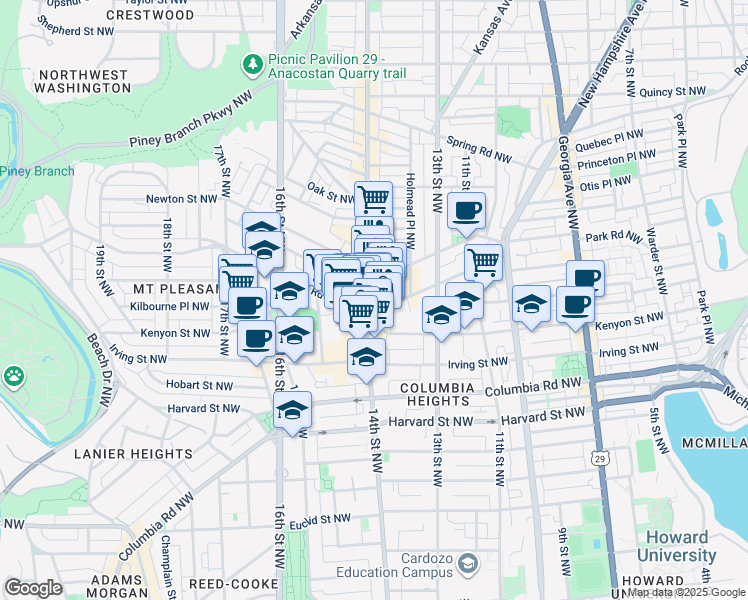 map of restaurants, bars, coffee shops, grocery stores, and more near 101 Independence Avenue Southeast in Washington