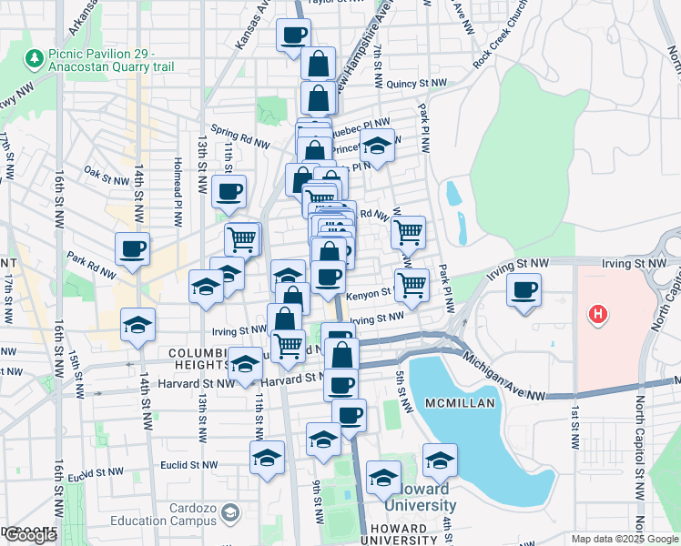 map of restaurants, bars, coffee shops, grocery stores, and more near 101 Independence Avenue Southeast in Washington