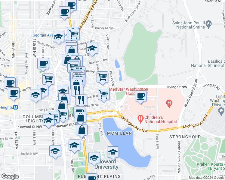 map of restaurants, bars, coffee shops, grocery stores, and more near 3208 Park Place Northwest in Washington