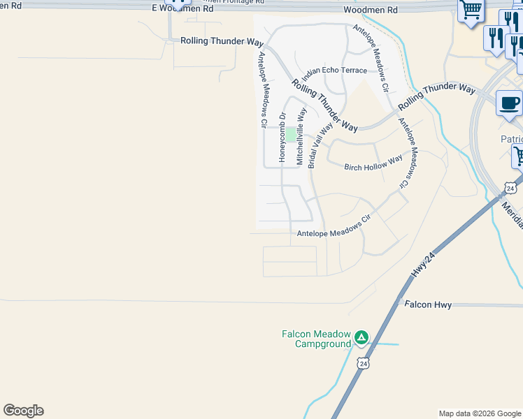 map of restaurants, bars, coffee shops, grocery stores, and more near 10803 Spurlock Place in Peyton