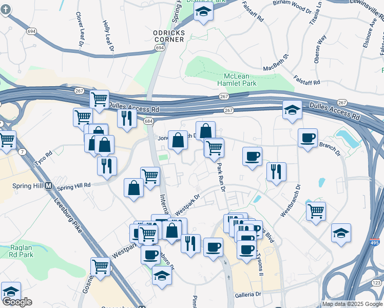 map of restaurants, bars, coffee shops, grocery stores, and more near 1524 Lincoln Way in McLean