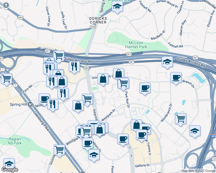 map of restaurants, bars, coffee shops, grocery stores, and more near 1524 Lincoln Way in McLean
