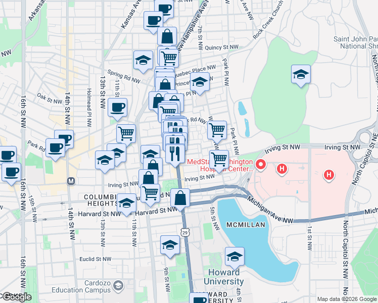 map of restaurants, bars, coffee shops, grocery stores, and more near 101 Independence Avenue Southeast in Washington
