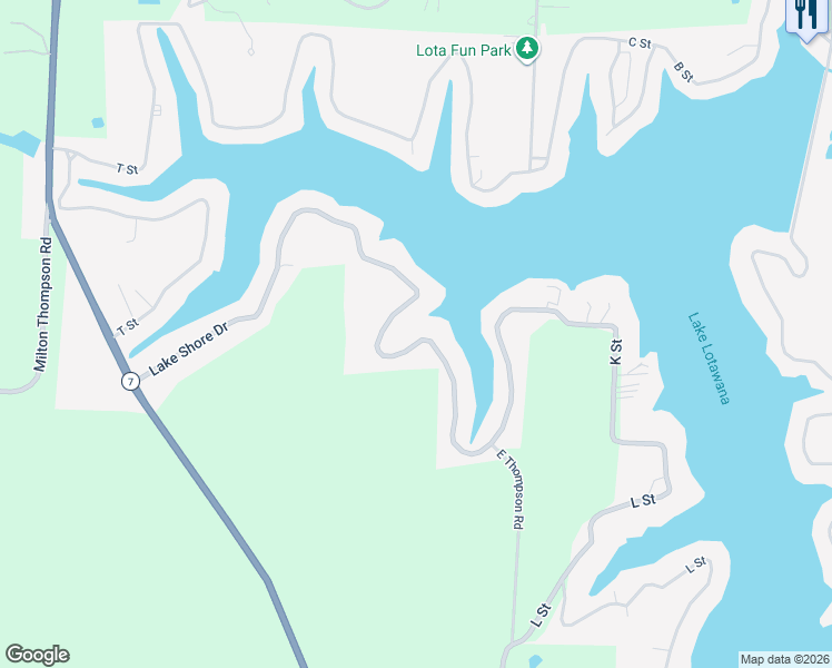 map of restaurants, bars, coffee shops, grocery stores, and more near 75R G Street in Lake Lotawana