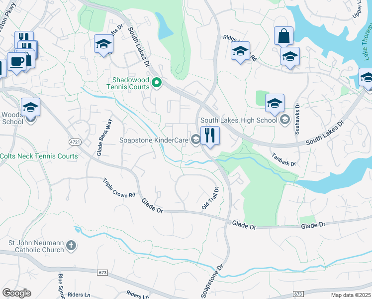 map of restaurants, bars, coffee shops, grocery stores, and more near 11617 Stoneview Square in Reston