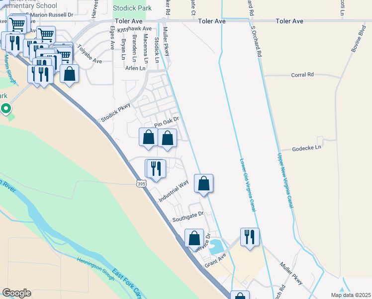 map of restaurants, bars, coffee shops, grocery stores, and more near 1424 Industrial Way in Gardnerville