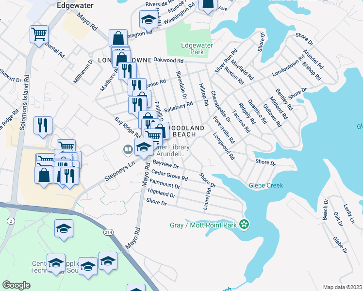 map of restaurants, bars, coffee shops, grocery stores, and more near 1739 Havre De Grace Drive in Edgewater