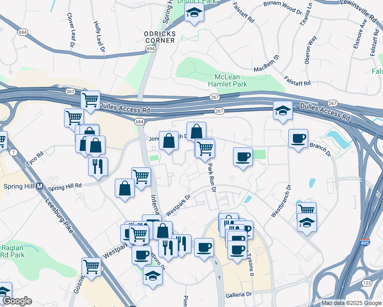 map of restaurants, bars, coffee shops, grocery stores, and more near 1511 Lincoln Way in McLean
