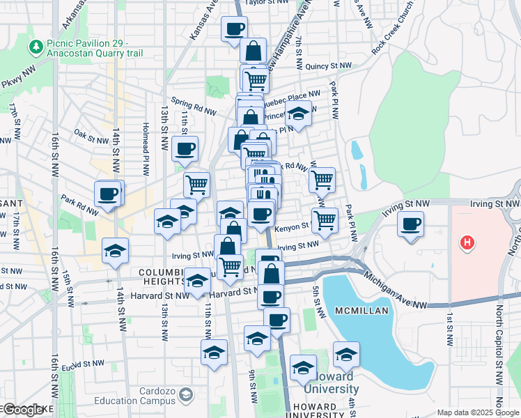 map of restaurants, bars, coffee shops, grocery stores, and more near 101 Independence Avenue Southeast in Washington