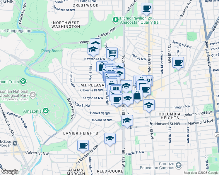 map of restaurants, bars, coffee shops, grocery stores, and more near 101 Independence Avenue Southeast in Washington