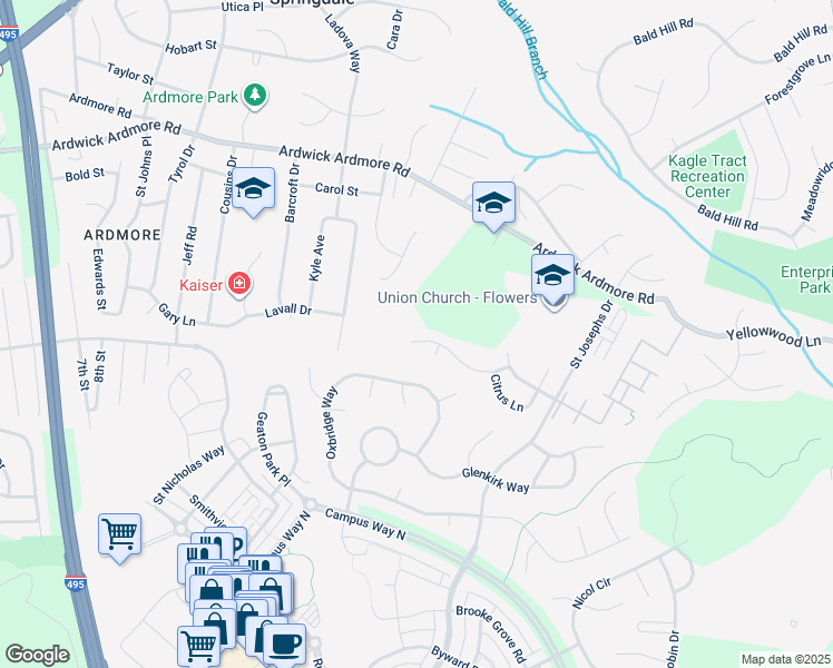 map of restaurants, bars, coffee shops, grocery stores, and more near 9606 Cedar Crest Way in Upper Marlboro