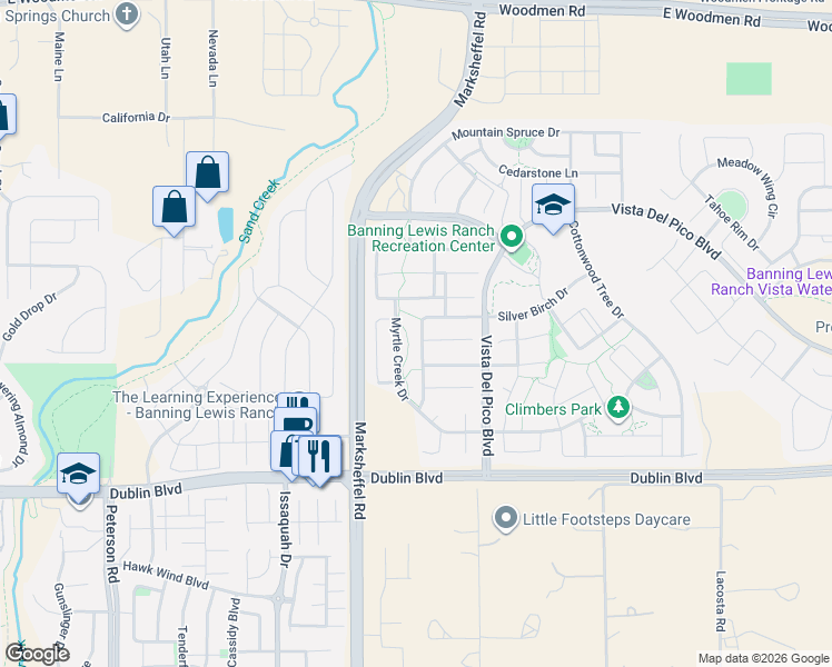 map of restaurants, bars, coffee shops, grocery stores, and more near 7950 Silver Birch Drive in Colorado Springs