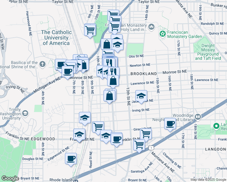 map of restaurants, bars, coffee shops, grocery stores, and more near 101 Independence Avenue Southeast in Washington