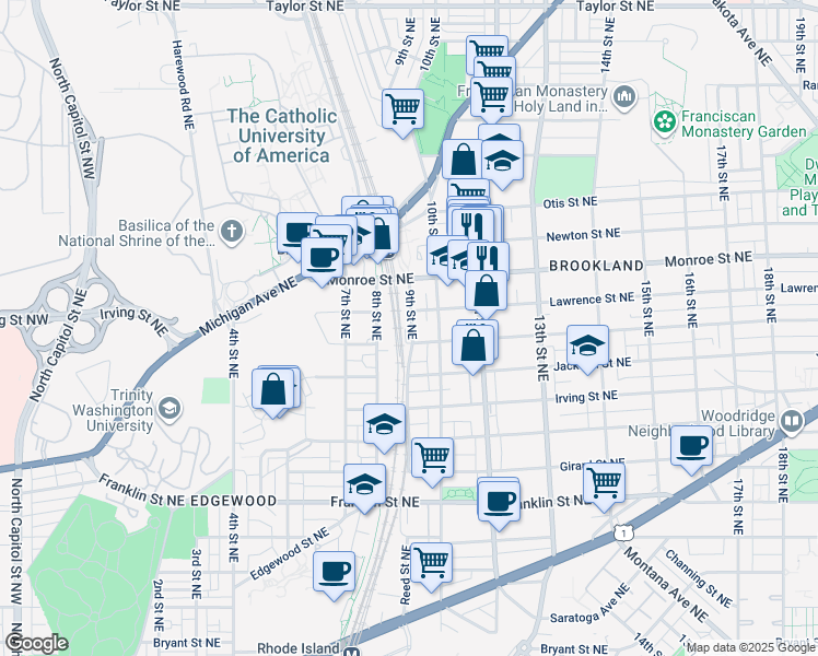map of restaurants, bars, coffee shops, grocery stores, and more near 101 Independence Avenue Southeast in Washington