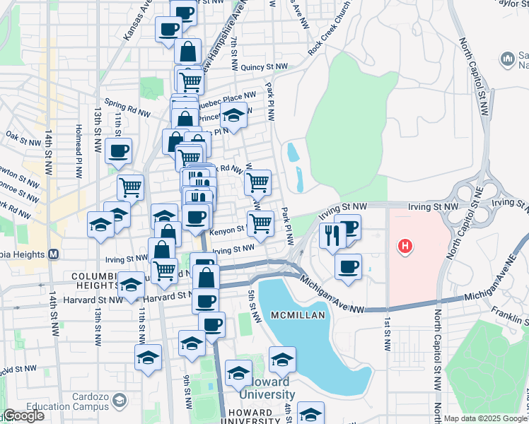 map of restaurants, bars, coffee shops, grocery stores, and more near 101 Independence Avenue Southeast in Washington