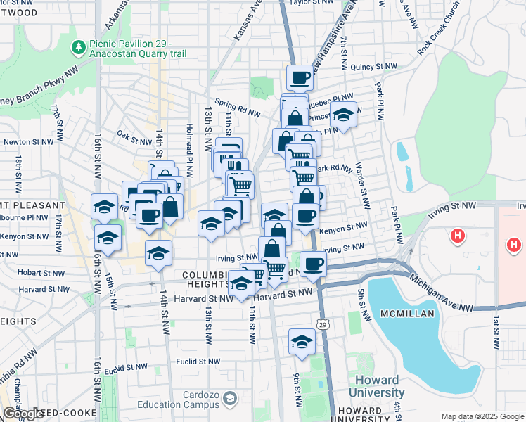 map of restaurants, bars, coffee shops, grocery stores, and more near 101 Independence Avenue Southeast in Washington