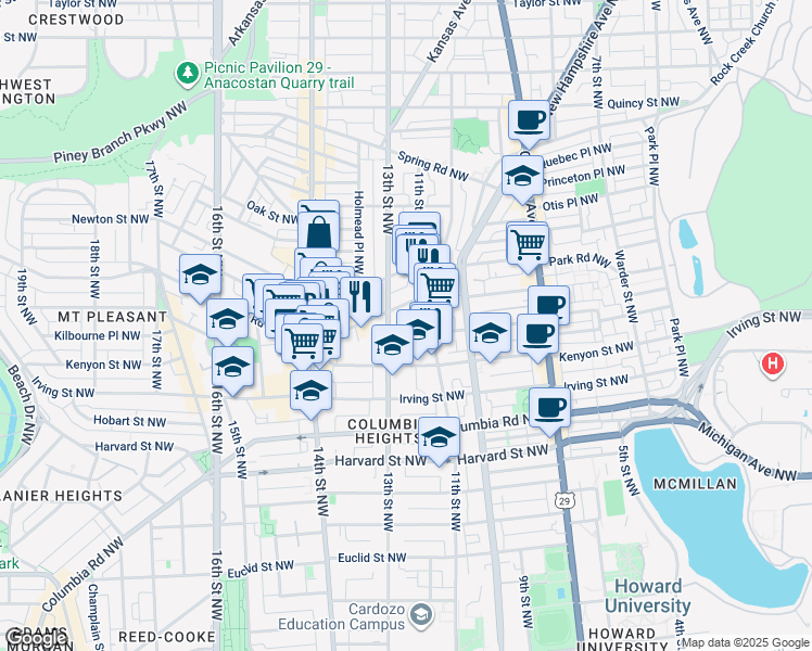 map of restaurants, bars, coffee shops, grocery stores, and more near 101 Independence Avenue Southeast in Washington