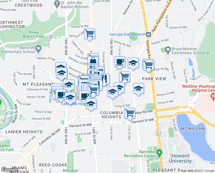 map of restaurants, bars, coffee shops, grocery stores, and more near 101 Independence Avenue Southeast in Washington