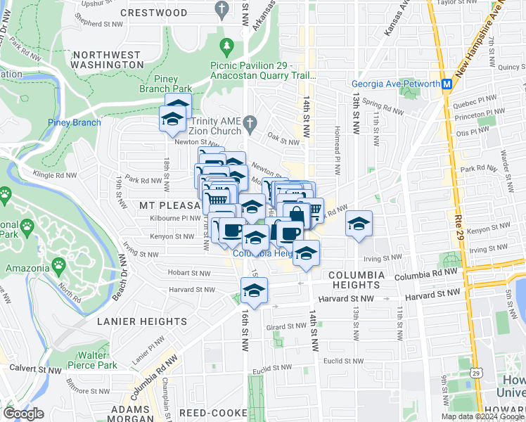 map of restaurants, bars, coffee shops, grocery stores, and more near 101 Independence Avenue Southeast in Washington