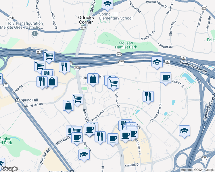 map of restaurants, bars, coffee shops, grocery stores, and more near 1511 Lincoln Way in McLean
