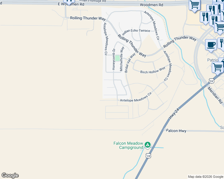 map of restaurants, bars, coffee shops, grocery stores, and more near 10867 Spurlock Place in Peyton
