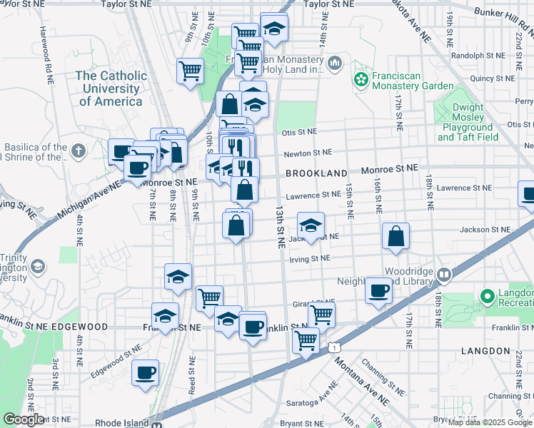 map of restaurants, bars, coffee shops, grocery stores, and more near 101 Independence Avenue Southeast in Washington