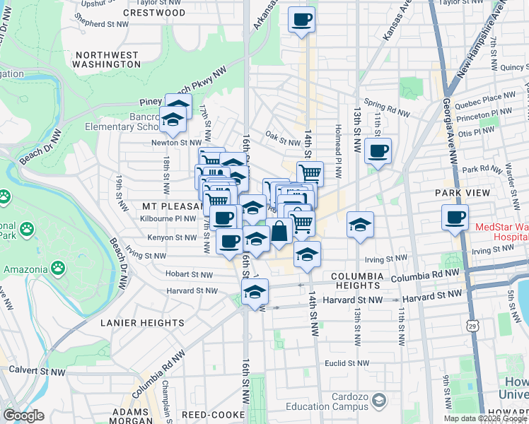 map of restaurants, bars, coffee shops, grocery stores, and more near 101 Independence Avenue Southeast in Washington