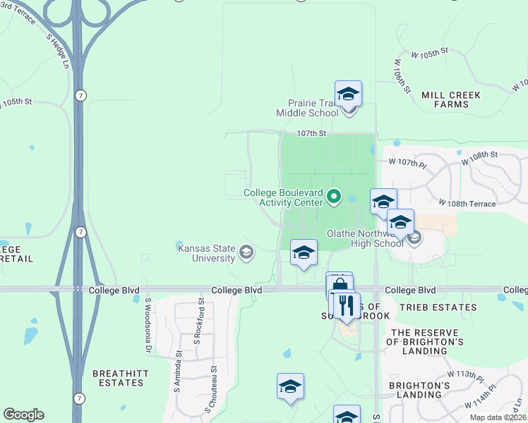 map of restaurants, bars, coffee shops, grocery stores, and more near 11533 South Roundtree Street in Olathe