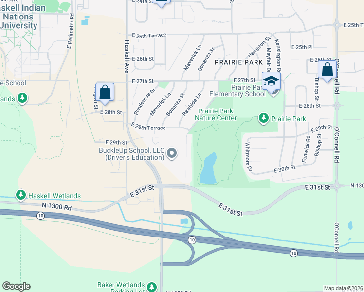 map of restaurants, bars, coffee shops, grocery stores, and more near 2823 Harper Street in Lawrence