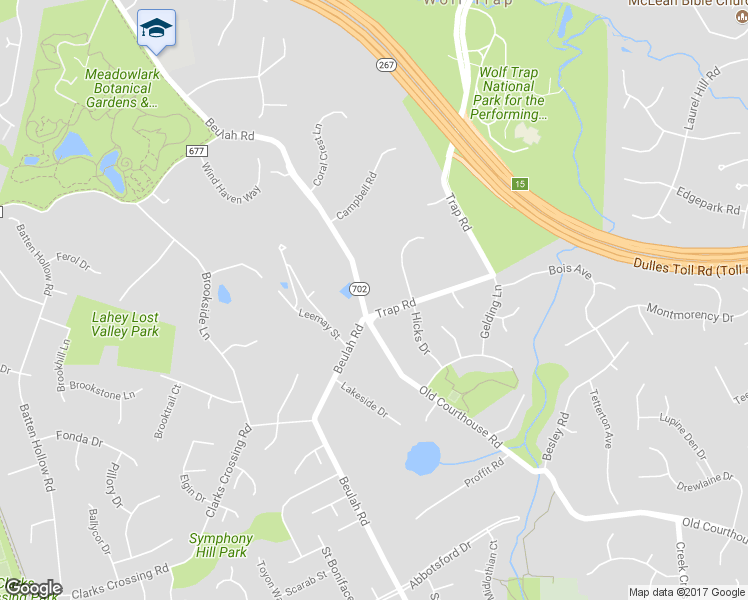 map of restaurants, bars, coffee shops, grocery stores, and more near 1733 Beulah Road in Vienna