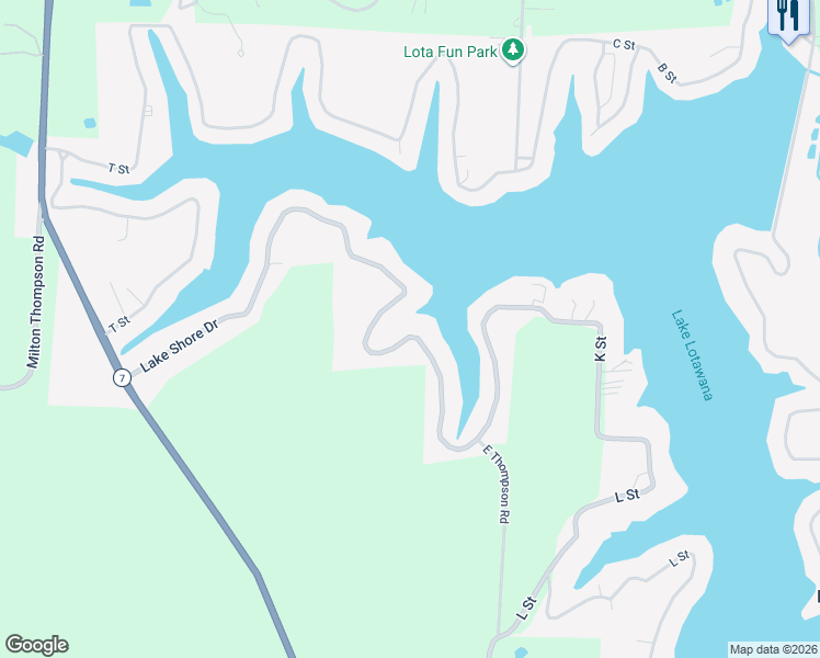 map of restaurants, bars, coffee shops, grocery stores, and more near 75R G Street in Lake Lotawana