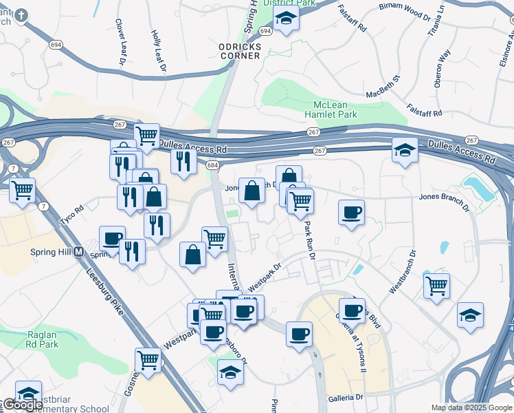 map of restaurants, bars, coffee shops, grocery stores, and more near Lincoln Way in McLean