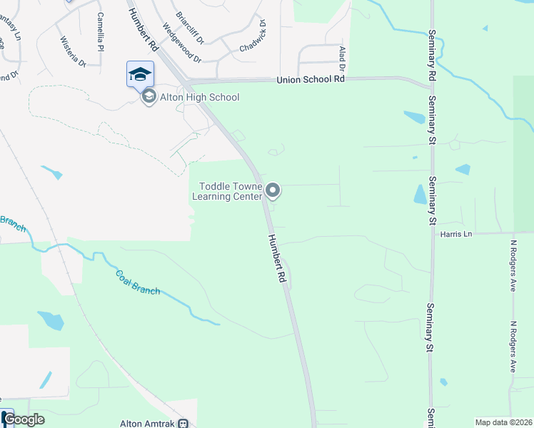 map of restaurants, bars, coffee shops, grocery stores, and more near 3839 Humbert Road in Alton